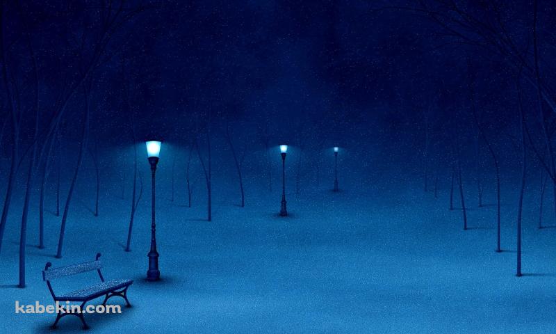 蒼い夜 雪の壁紙(800px x 480px) 高画質 PC・デスクトップ用