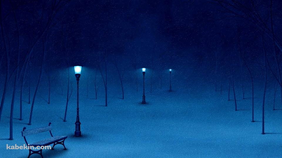 蒼い夜 雪の壁紙(960px x 540px) 高画質 PC・デスクトップ用