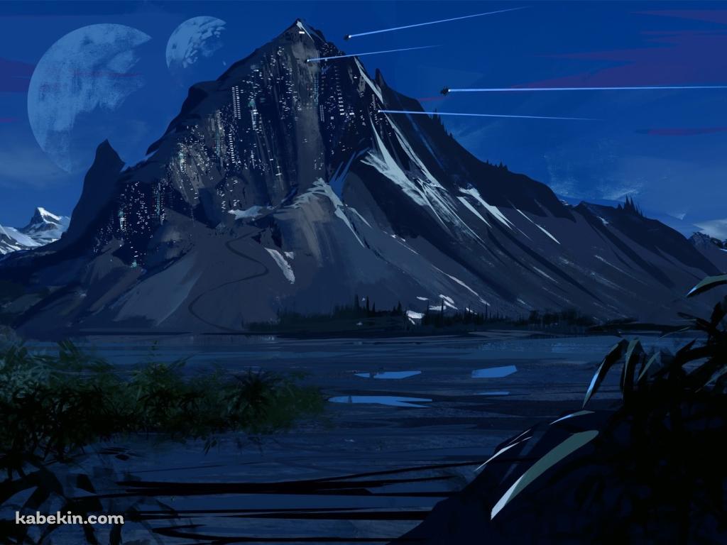 宇宙船 夜 山 夜景 月の壁紙(1024px x 768px) 高画質 PC・デスクトップ用