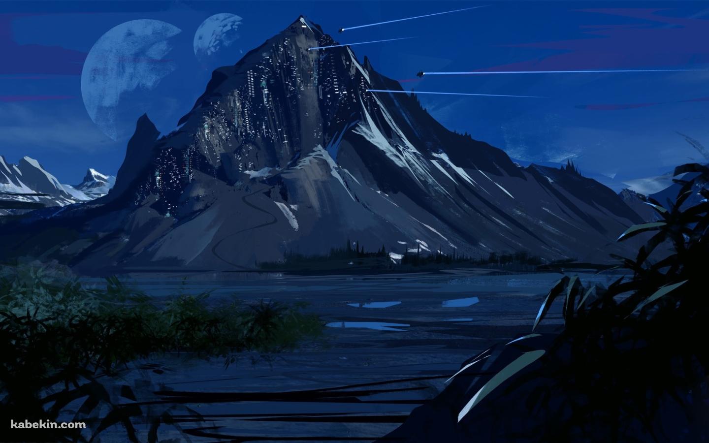 宇宙船 夜 山 夜景 月の壁紙(1440px x 900px) 高画質 PC・デスクトップ用