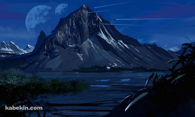 宇宙船 夜 山 夜景 月の壁紙(800px x 480px) 高画質 PC・デスクトップ用