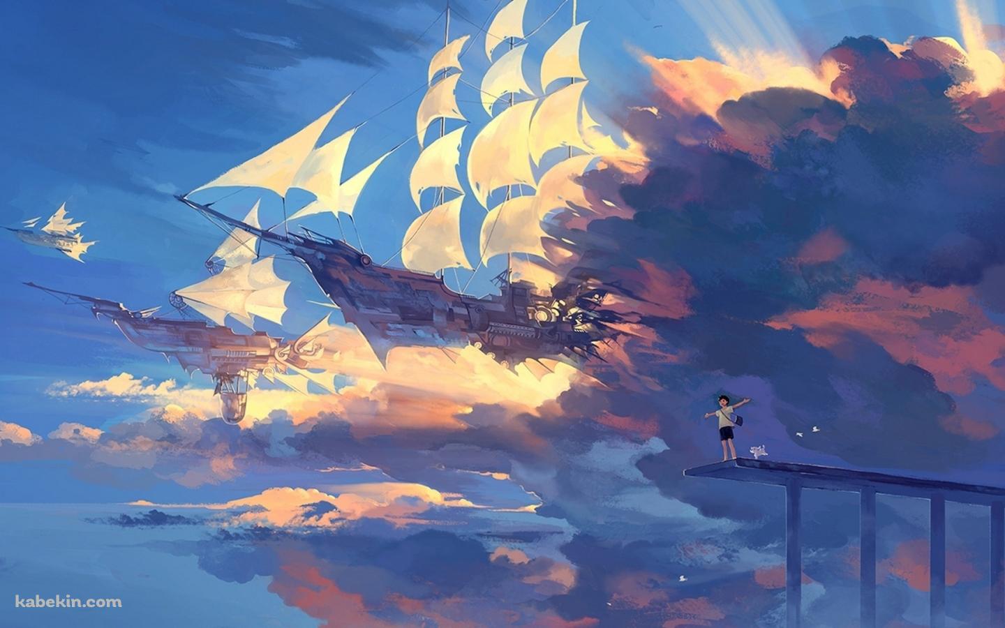 空飛ぶ船と少年の壁紙(1440px x 900px) 高画質 PC・デスクトップ用