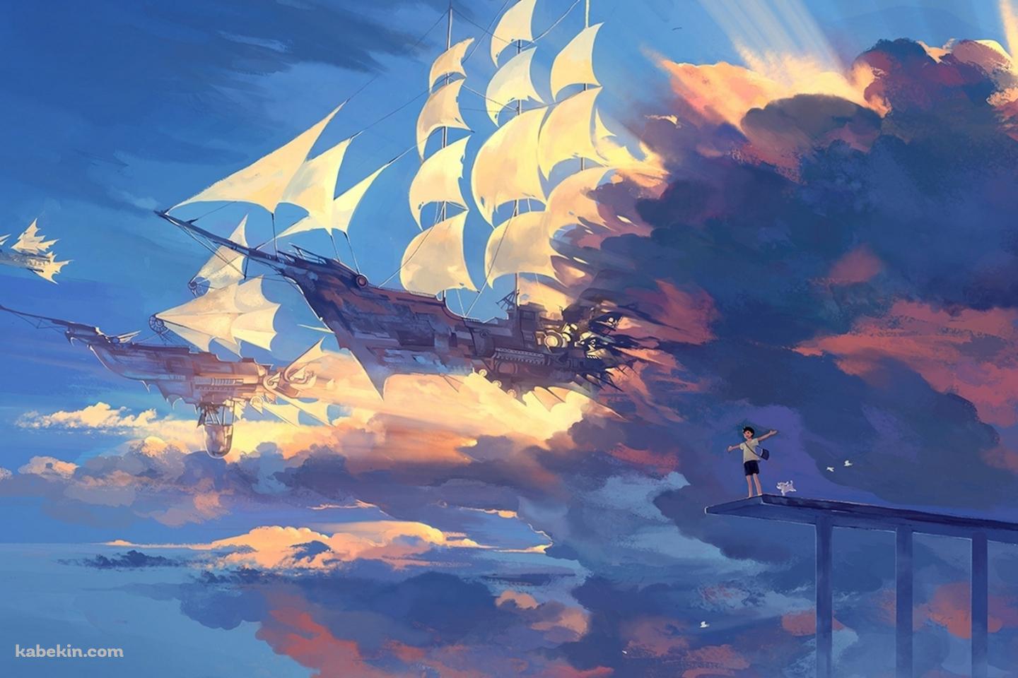 空飛ぶ船と少年の壁紙(1440px x 960px) 高画質 PC・デスクトップ用