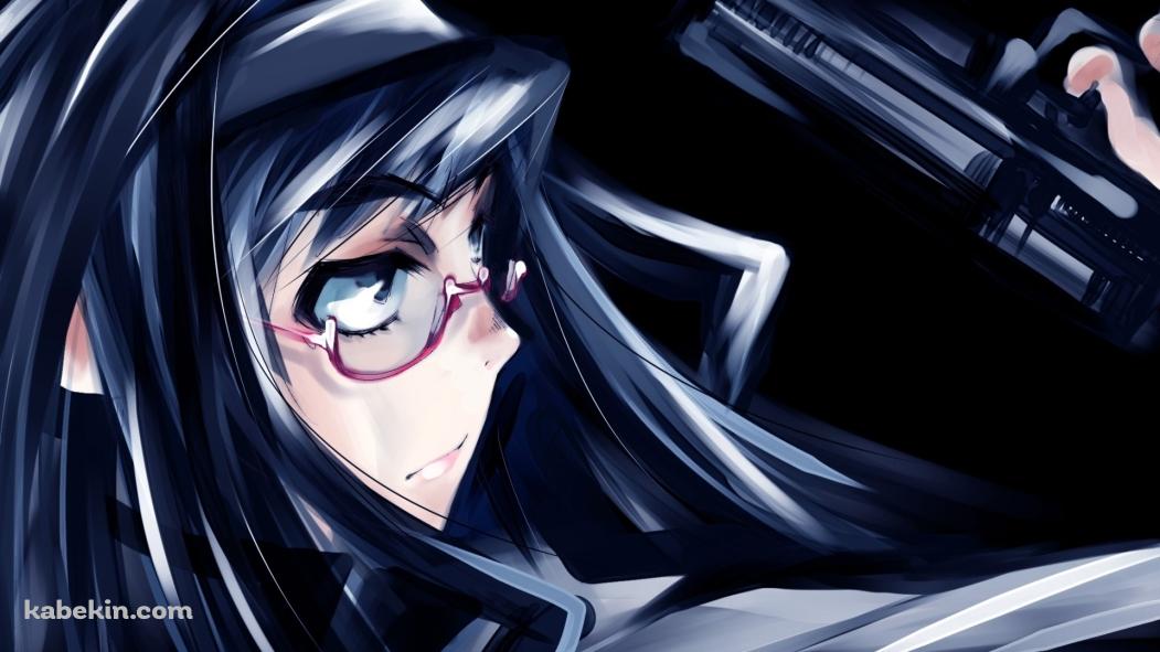 銃を構える黒髪の少女の壁紙(1051px x 591px) 高画質 PC・デスクトップ用