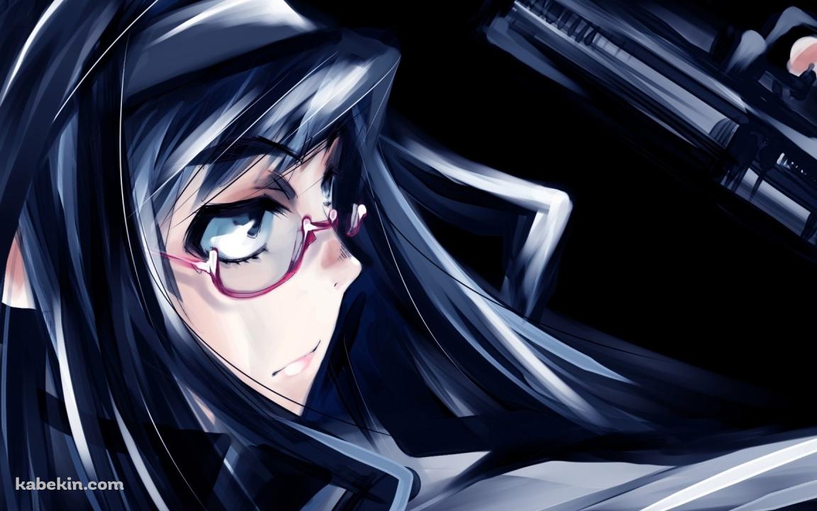 銃を構える黒髪の少女の壁紙(1152px x 720px) 高画質 PC・デスクトップ用