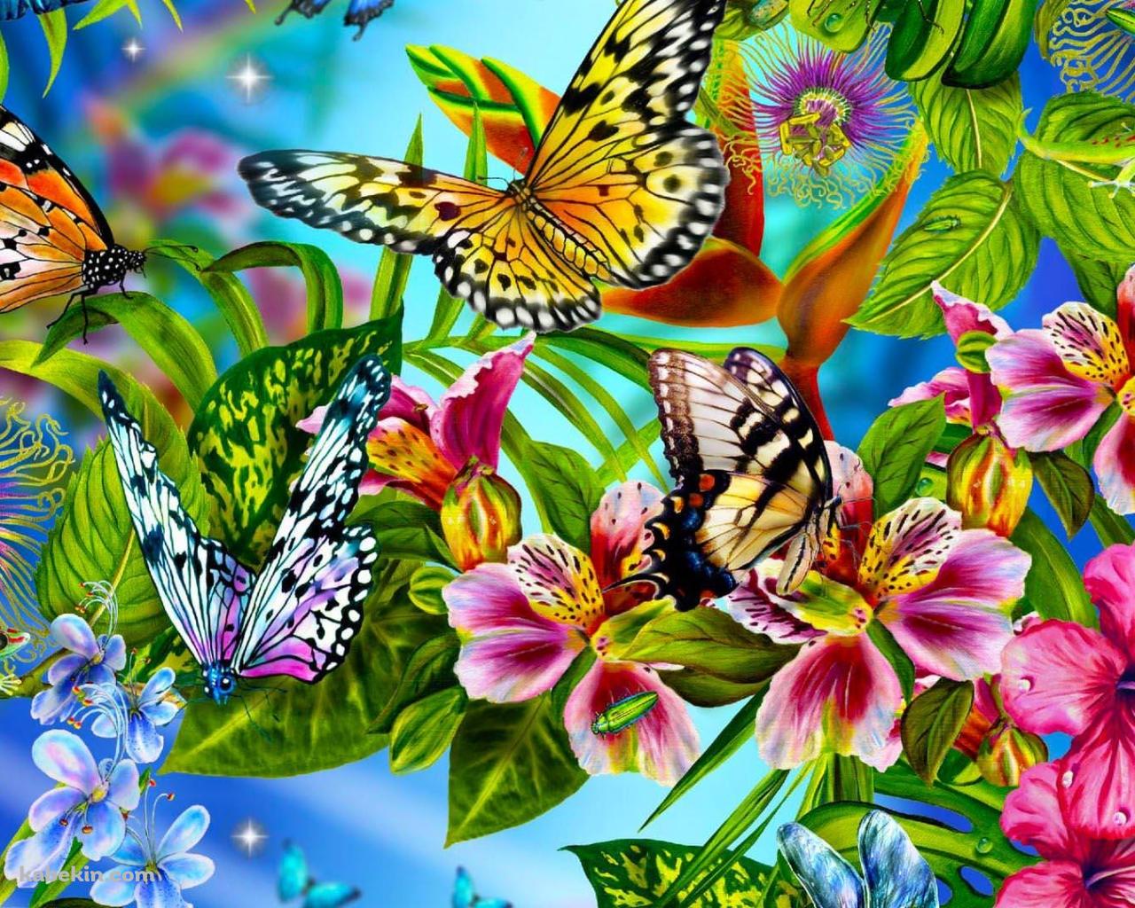 花に群がる蝶の壁紙(1280px x 1024px) 高画質 PC・デスクトップ用