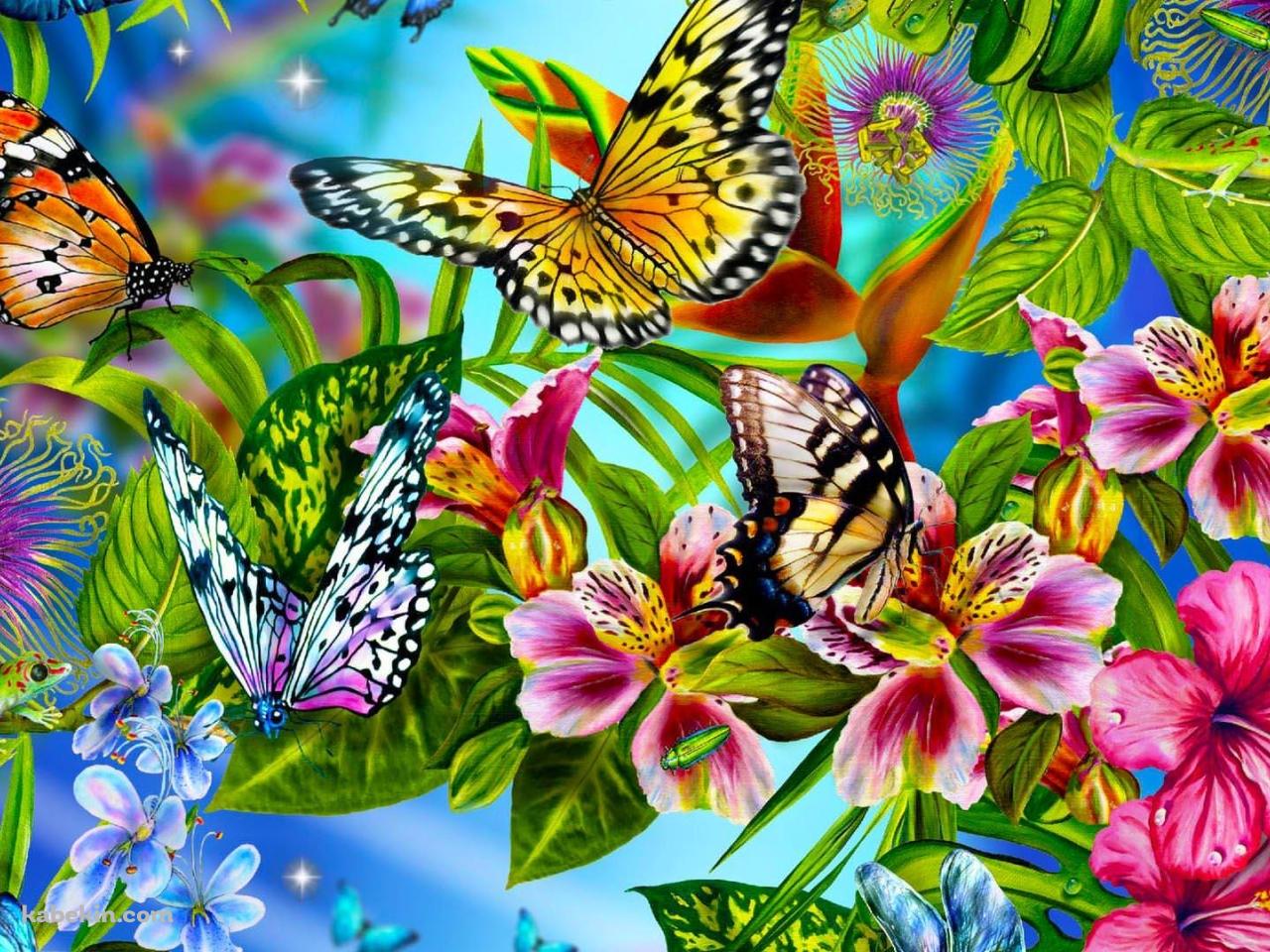 花に群がる蝶の壁紙(1280px x 960px) 高画質 PC・デスクトップ用