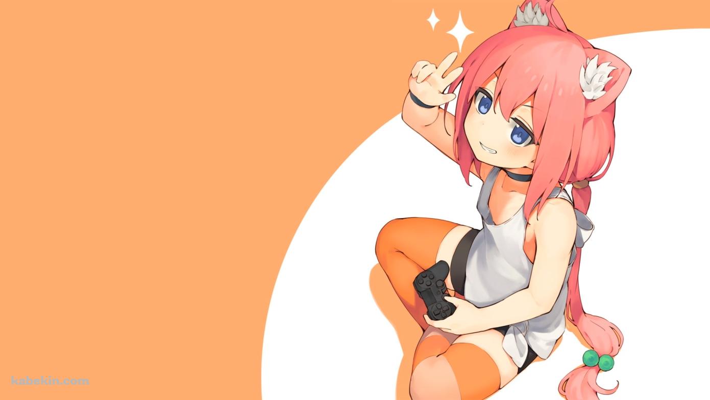 ゲームパッドを持つピンクの髪の毛の女の子の壁紙(1391px x 783px) 高画質 PC・デスクトップ用