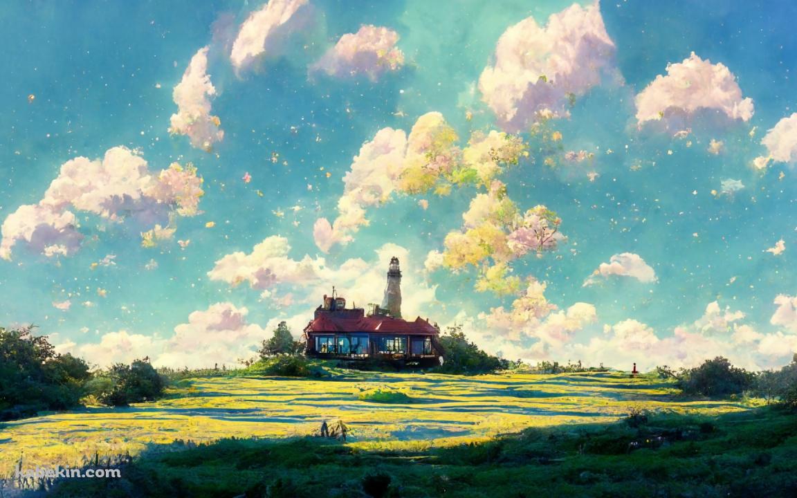 夏の牧草地 白い雲 夏空 綺麗 AI Midjourneyで作った壁紙の壁紙(1152px x 720px) 高画質 PC・デスクトップ用