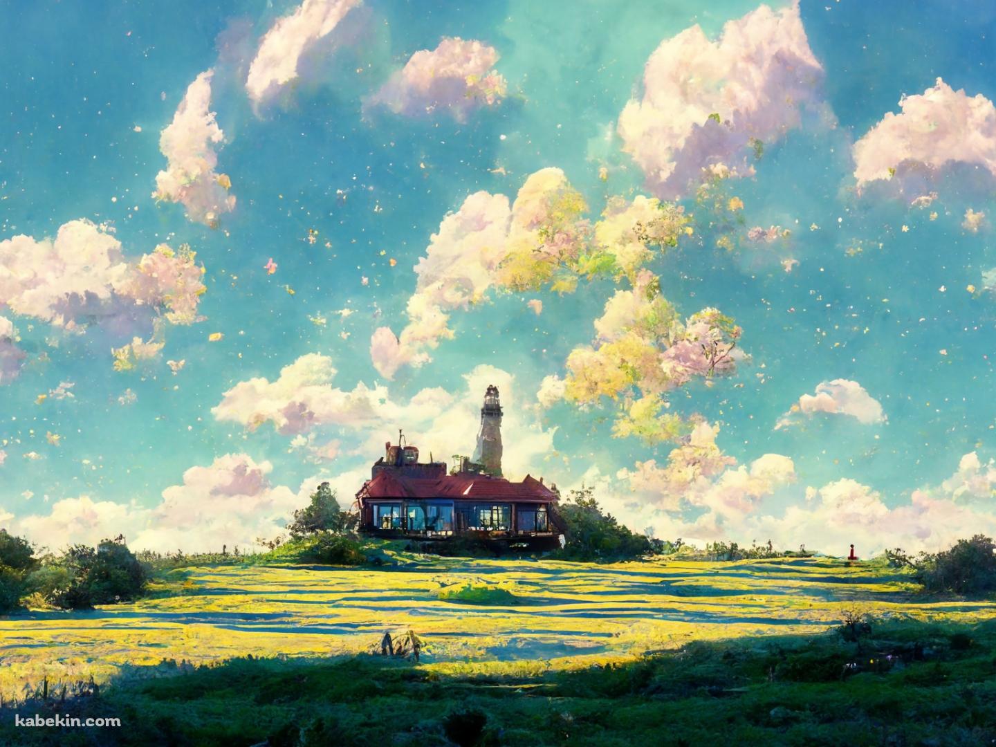 夏の牧草地 白い雲 夏空 綺麗 AI Midjourneyで作った壁紙の壁紙(1440px x 1080px) 高画質 PC・デスクトップ用