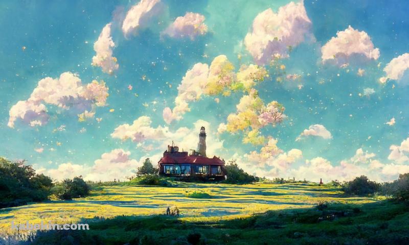 夏の牧草地 白い雲 夏空 綺麗 AI Midjourneyで作った壁紙の壁紙(800px x 480px) 高画質 PC・デスクトップ用