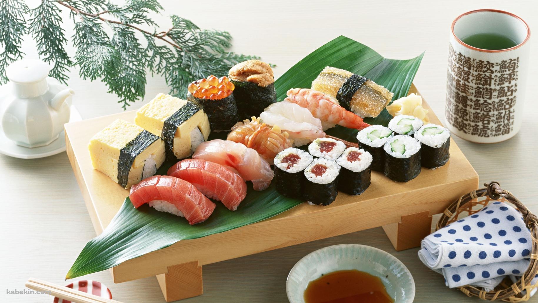 寿司 タマゴ イクラ ウニ マグロ 海老 ウニ 鉄火巻 かっぱ巻き 醤油 あがりの壁紙(1829px x 1029px) 高画質 PC・デスクトップ用
