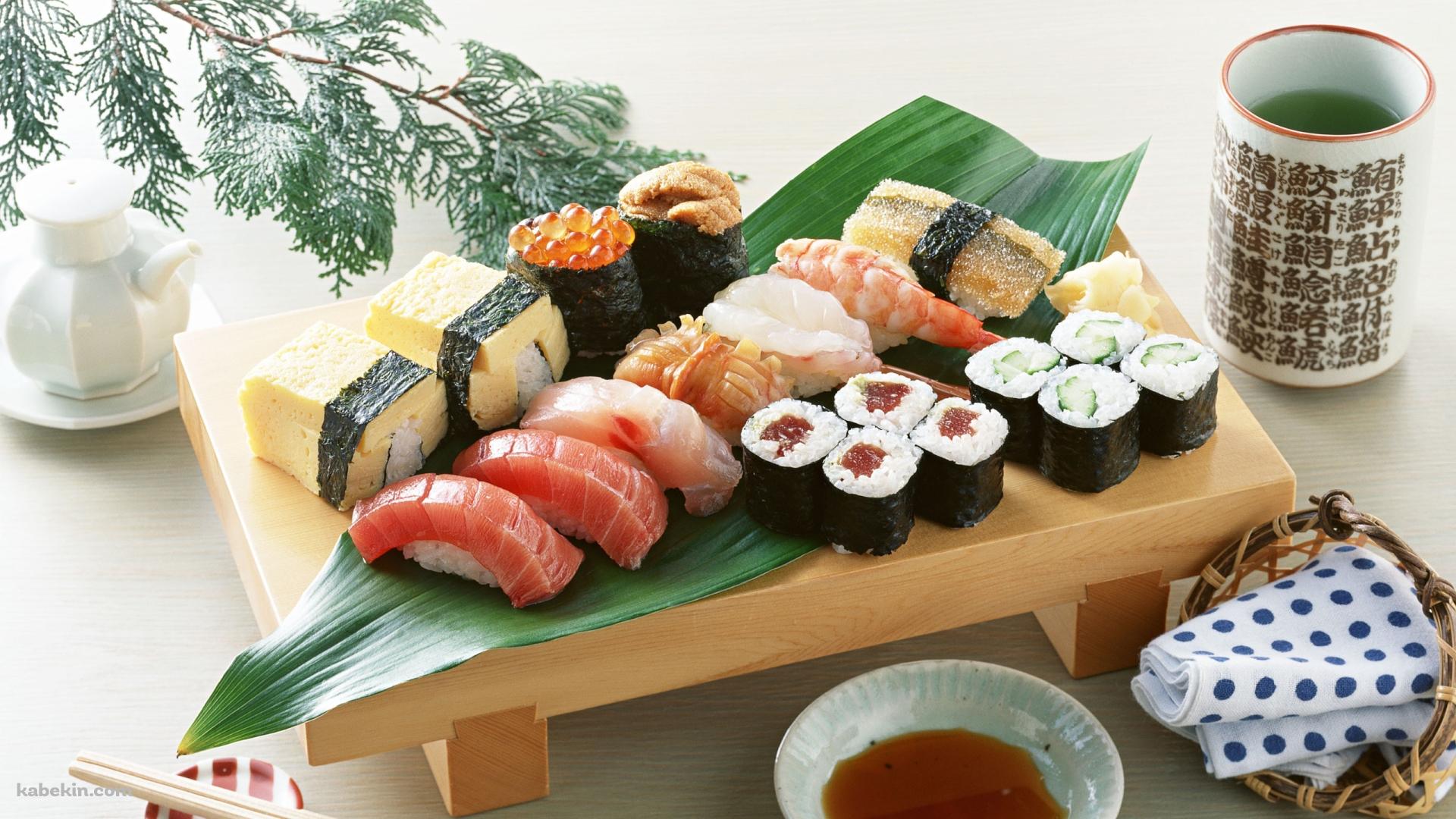 寿司 タマゴ イクラ ウニ マグロ 海老 ウニ 鉄火巻 かっぱ巻き 醤油 あがりの壁紙(1920px x 1080px) 高画質 PC・デスクトップ用