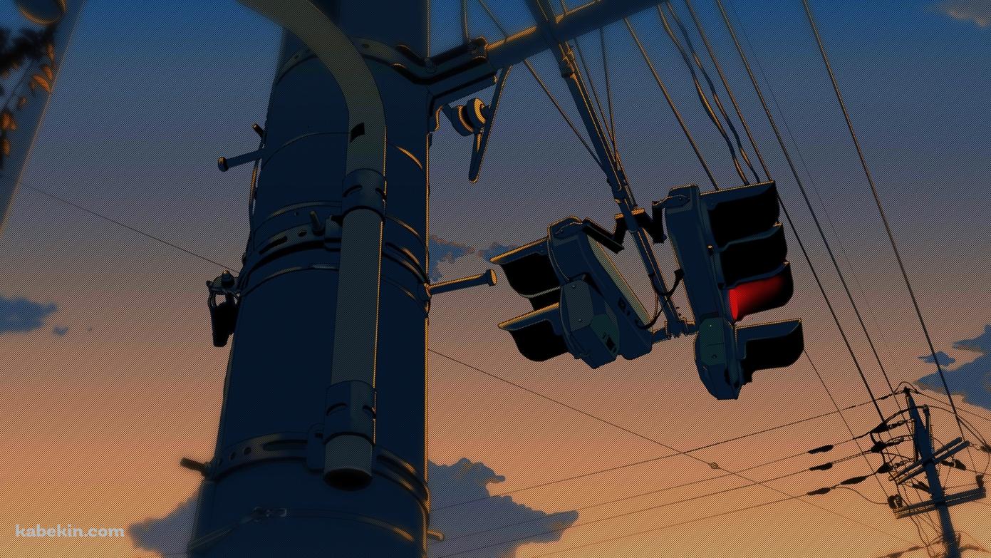 アニメ 信号 電柱 電線 交通の壁紙(1391px x 783px) 高画質 PC・デスクトップ用