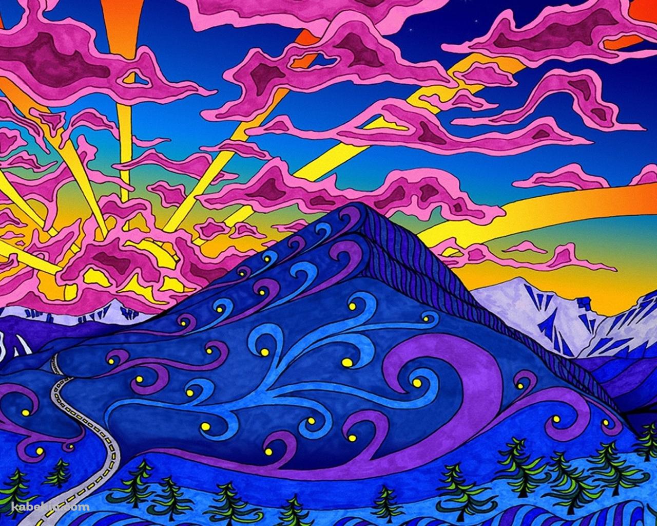 デジタルアート 派手 山 ポップ 月の壁紙(1280px x 1024px) 高画質 PC・デスクトップ用