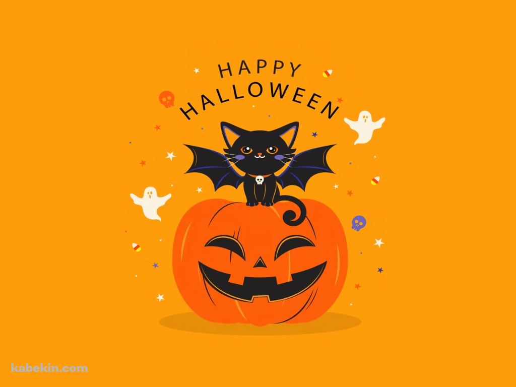 HAPPY HALLOWEEN 黒猫 お化け パンプキンの壁紙(1024px x 768px) 高画質 PC・デスクトップ用