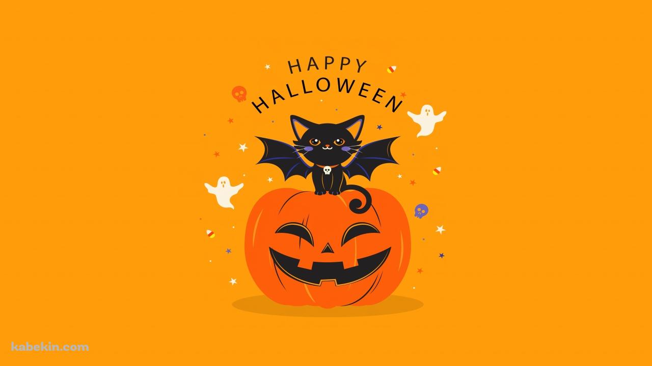HAPPY HALLOWEEN 黒猫 お化け パンプキンの壁紙(1280px x 720px) 高画質 PC・デスクトップ用