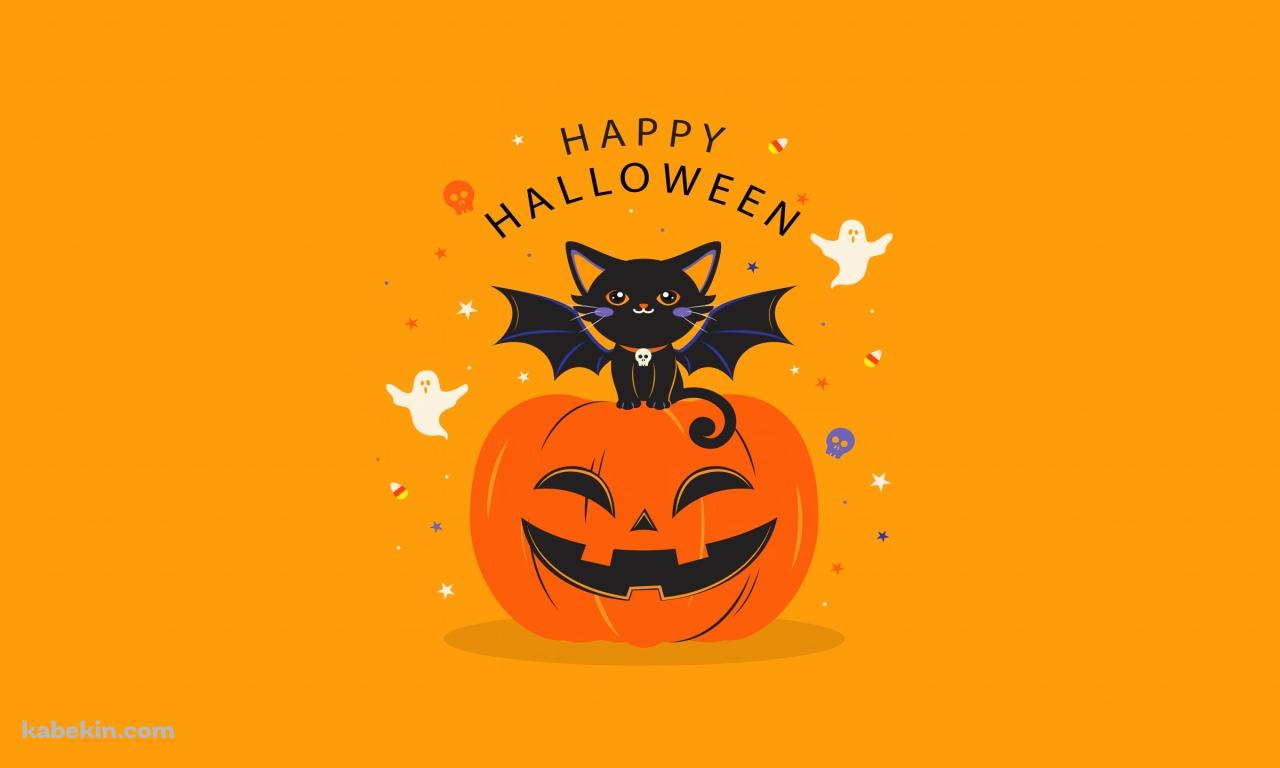 HAPPY HALLOWEEN 黒猫 お化け パンプキンの壁紙(1280px x 768px) 高画質 PC・デスクトップ用