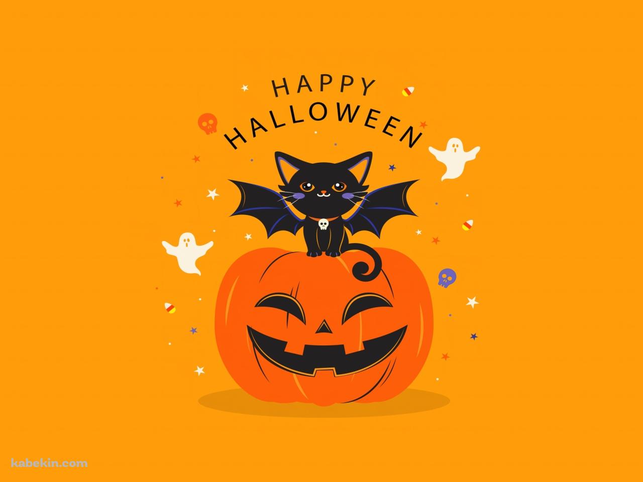 HAPPY HALLOWEEN 黒猫 お化け パンプキンの壁紙(1280px x 960px) 高画質 PC・デスクトップ用
