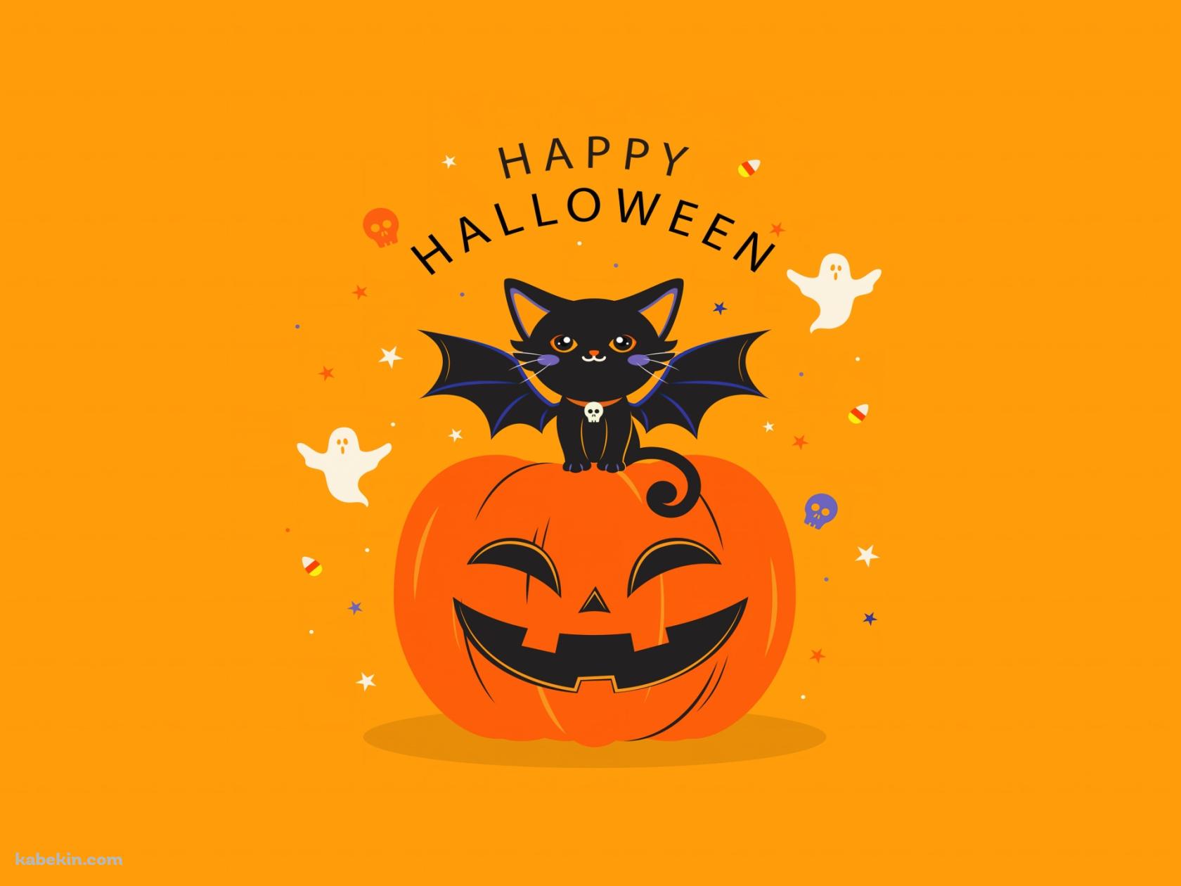 HAPPY HALLOWEEN 黒猫 お化け パンプキンの壁紙(1680px x 1260px) 高画質 PC・デスクトップ用