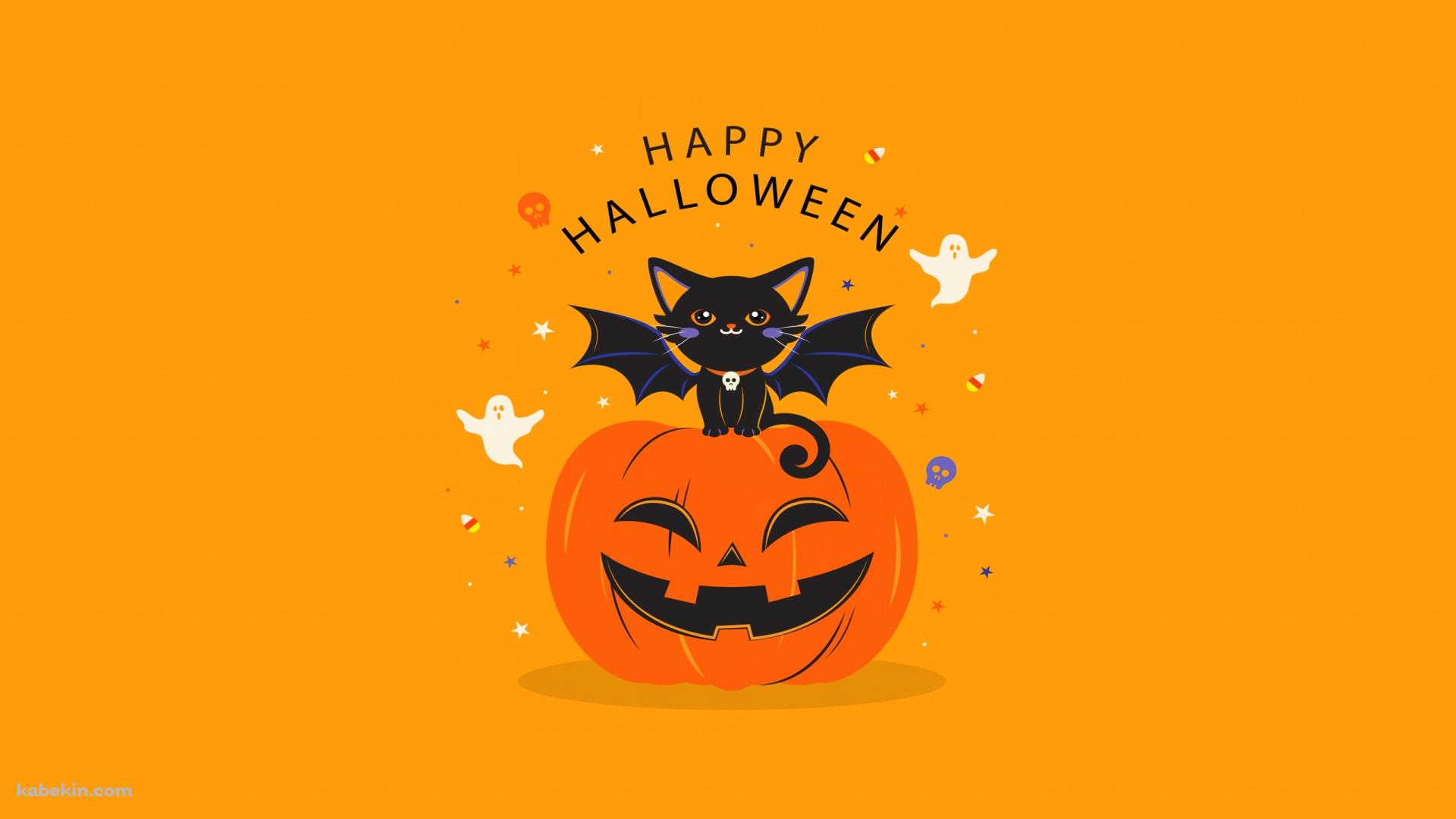 HAPPY HALLOWEEN 黒猫 お化け パンプキンの壁紙(1920px x 1080px) 高画質 PC・デスクトップ用