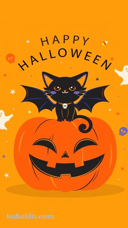 HAPPY HALLOWEEN 黒猫 お化け パンプキンの壁紙(412px x 732px) 高画質 PC・デスクトップ用