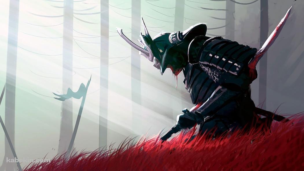黒い甲冑の侍 武士の壁紙(1051px x 591px) 高画質 PC・デスクトップ用