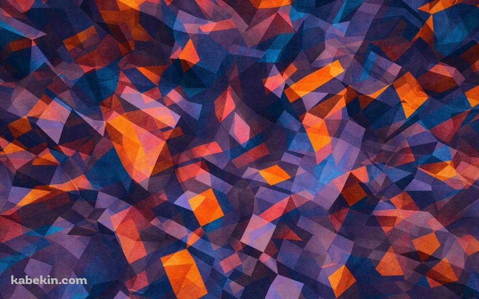 綺麗な青・オレンジ・紫のポリゴンの壁紙(960px x 600px) 高画質 PC・デスクトップ用