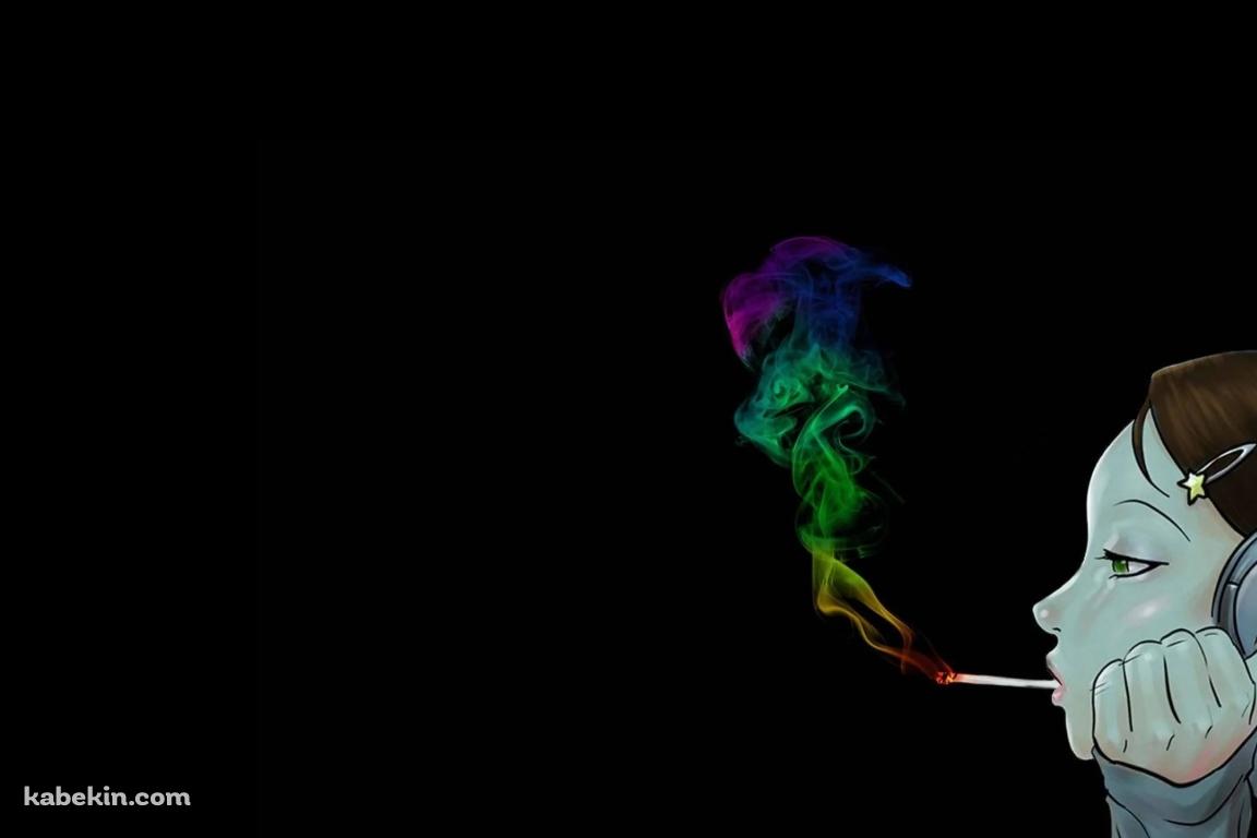 カラフルな煙 タバコを吸う女性 ヘッドフォンの壁紙(1152px x 768px) 高画質 PC・デスクトップ用