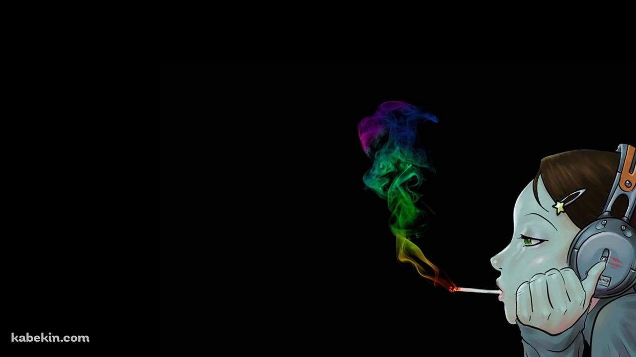 カラフルな煙 タバコを吸う女性 ヘッドフォンの壁紙(1242px x 698px) 高画質 PC・デスクトップ用