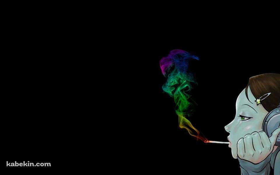 カラフルな煙 タバコを吸う女性 ヘッドフォンの壁紙(960px x 600px) 高画質 PC・デスクトップ用