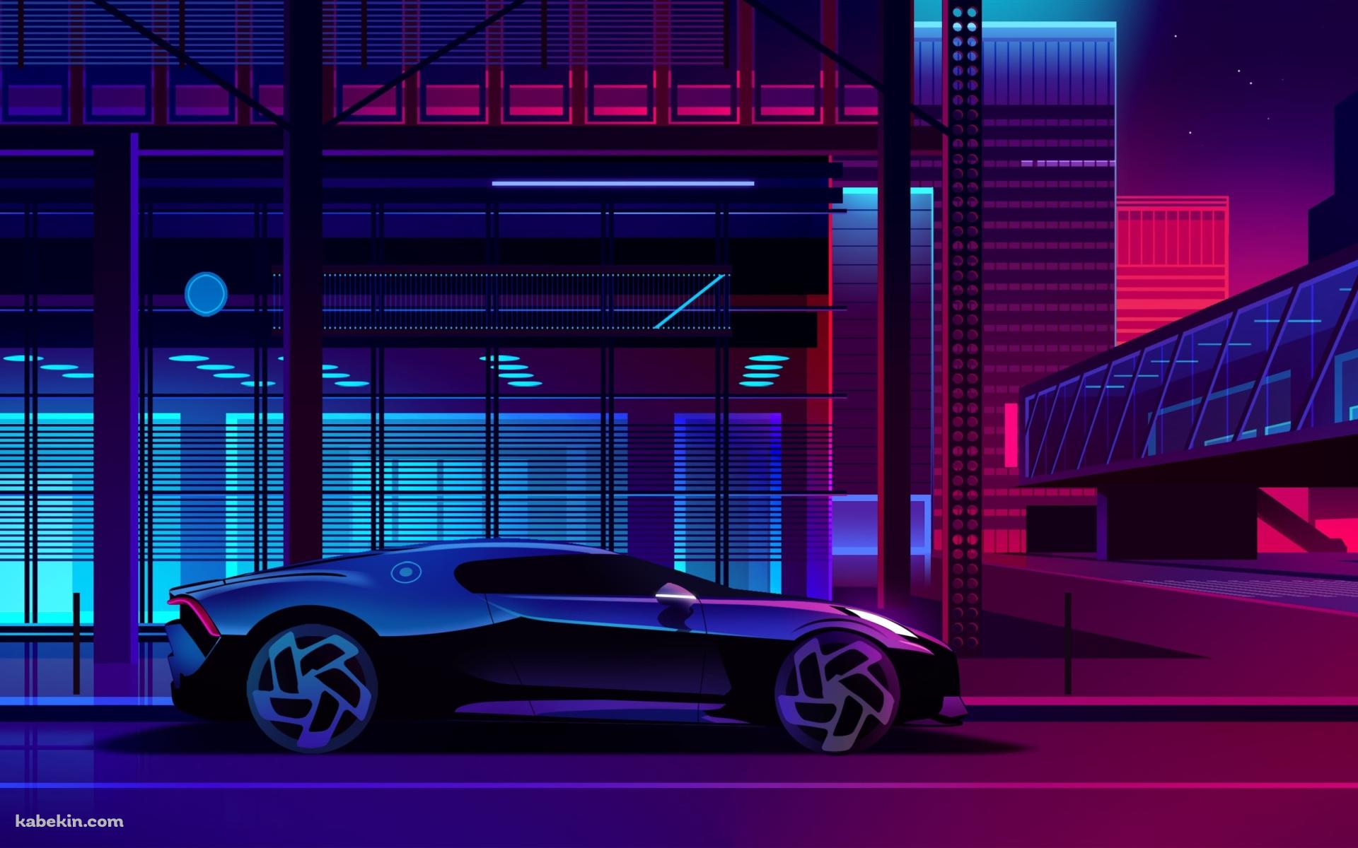 ネオン街とブガッティ ラ・ヴォアチュール・ノワールの壁紙(1920px x 1200px) 高画質 PC・デスクトップ用