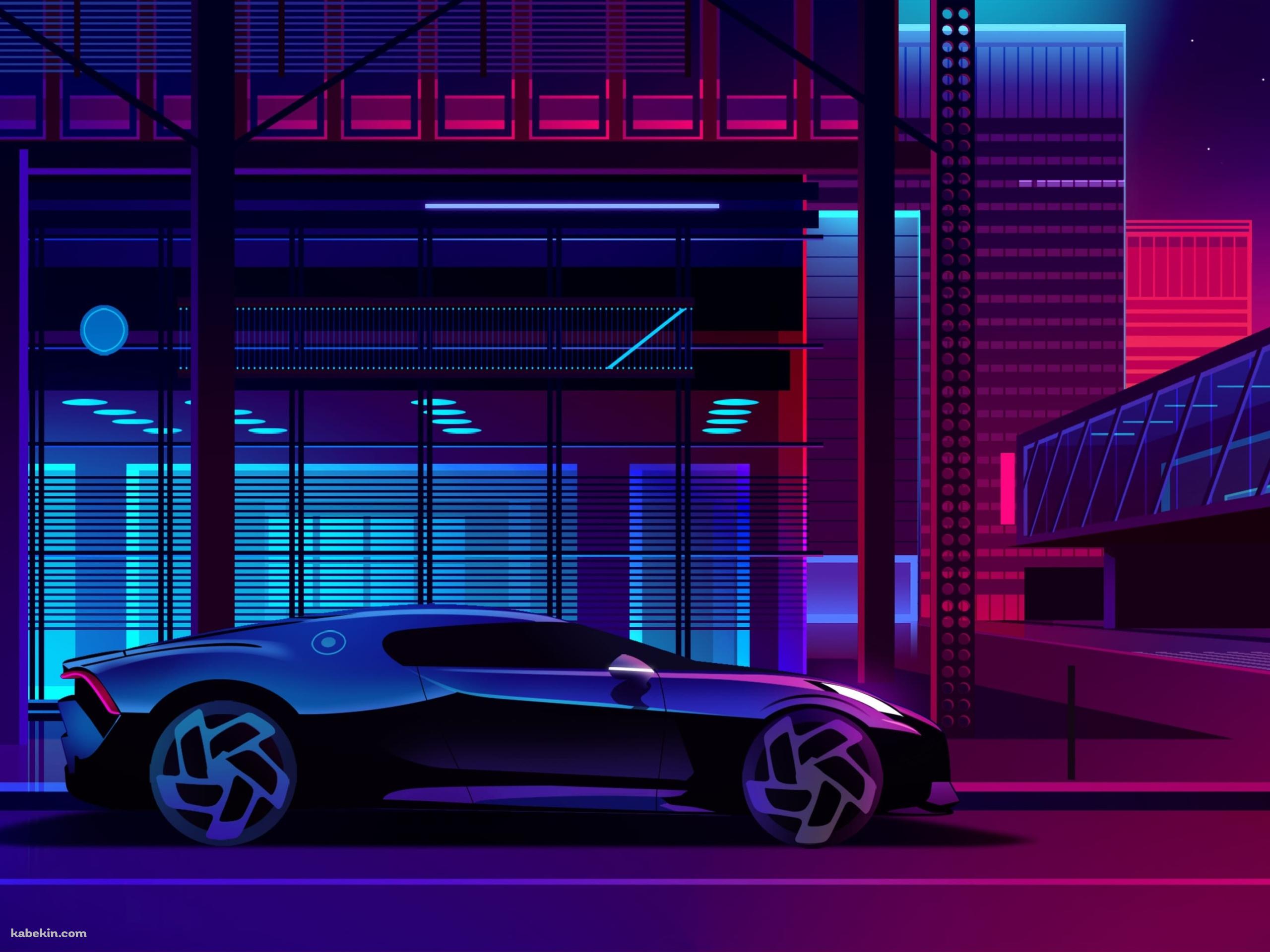 ネオン街とブガッティ ラ・ヴォアチュール・ノワールの壁紙(2560px x 1920px) 高画質 PC・デスクトップ用