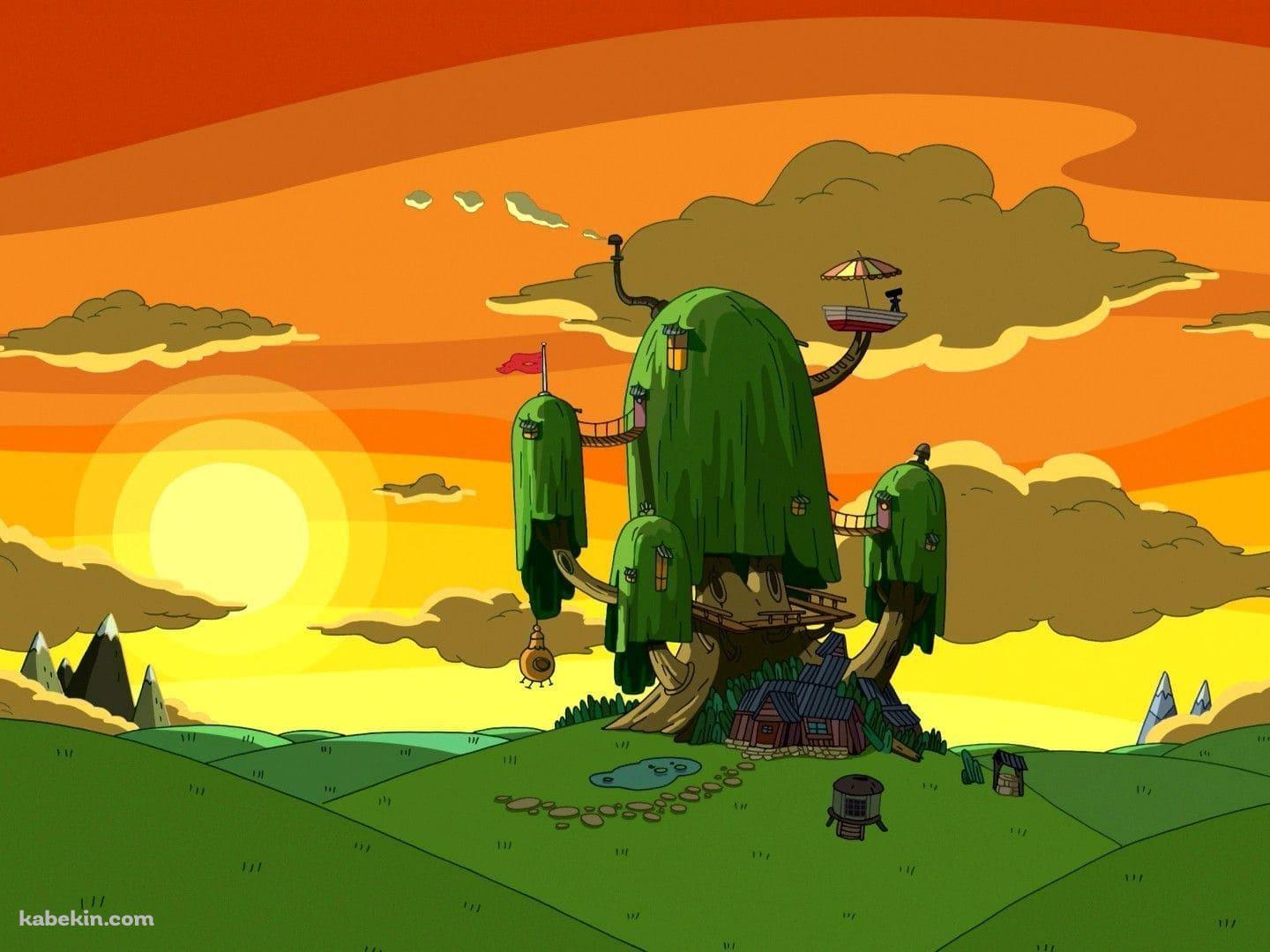 木の家 夕暮れ イラスト アドベンチャー・タイムの壁紙(1440px x 1080px) 高画質 PC・デスクトップ用