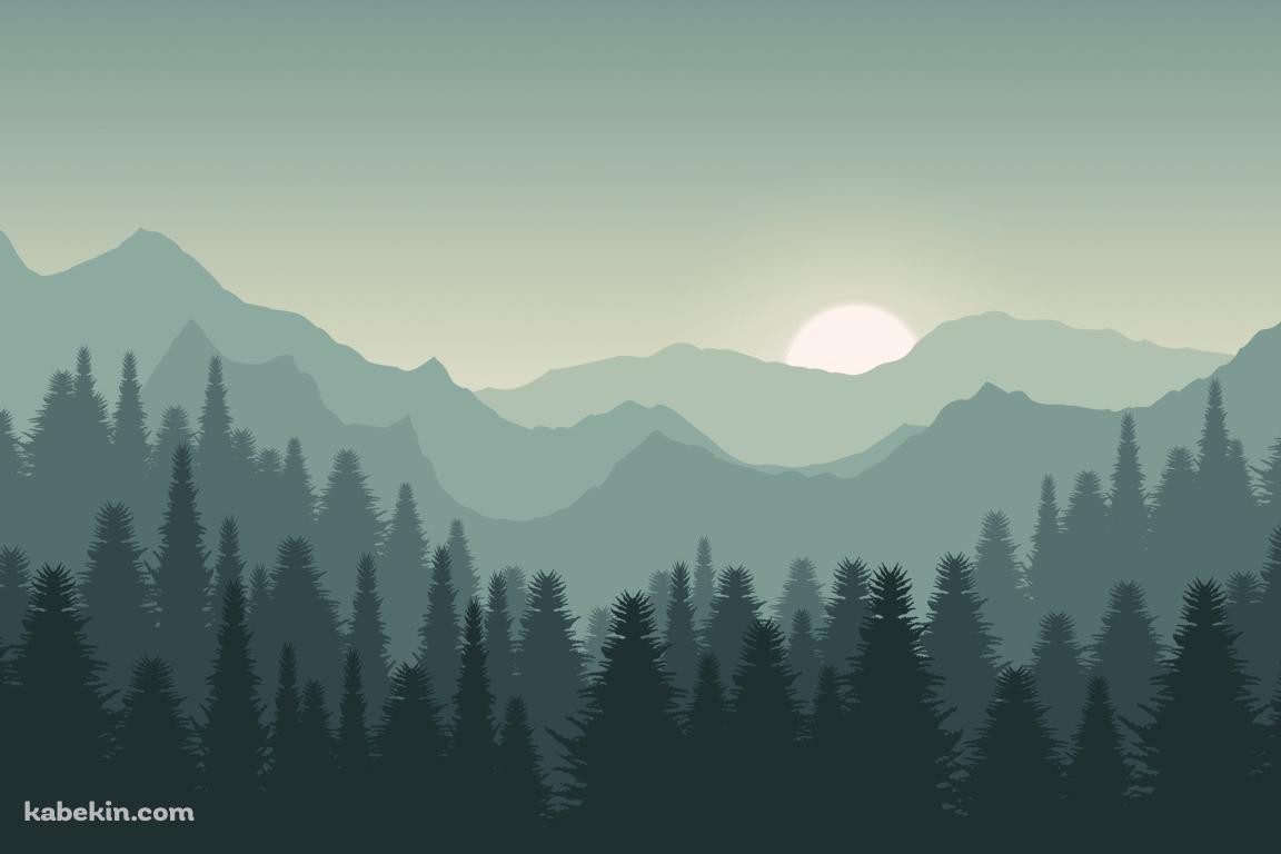 森のイラスト 淡い緑の壁紙(1152px x 768px) 高画質 PC・デスクトップ用