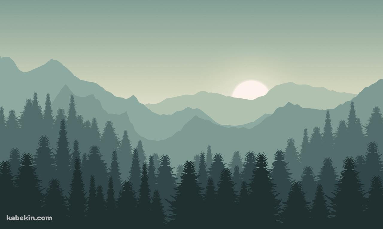 森のイラスト 淡い緑の壁紙(1280px x 768px) 高画質 PC・デスクトップ用