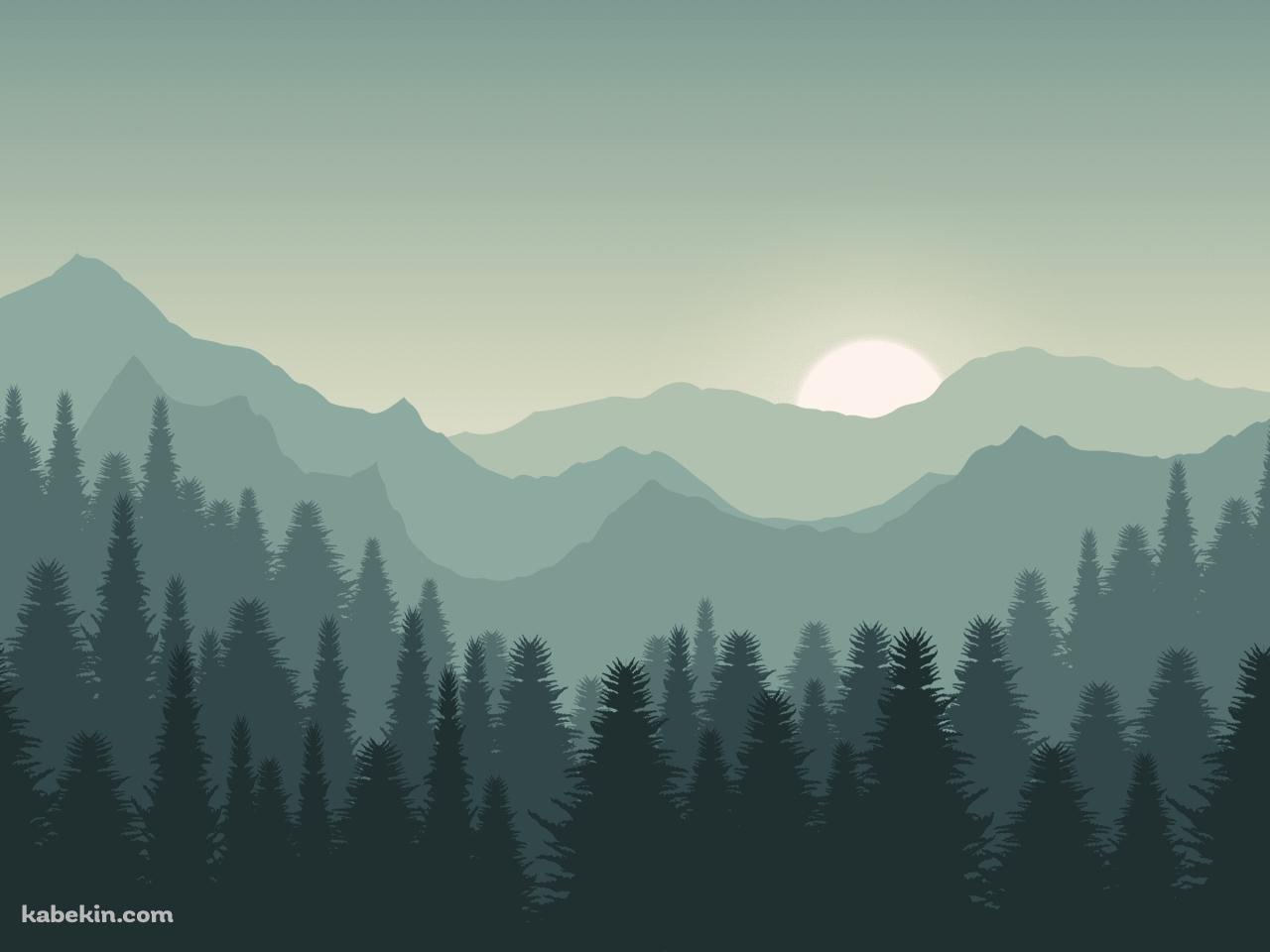森のイラスト 淡い緑の壁紙(1280px x 960px) 高画質 PC・デスクトップ用