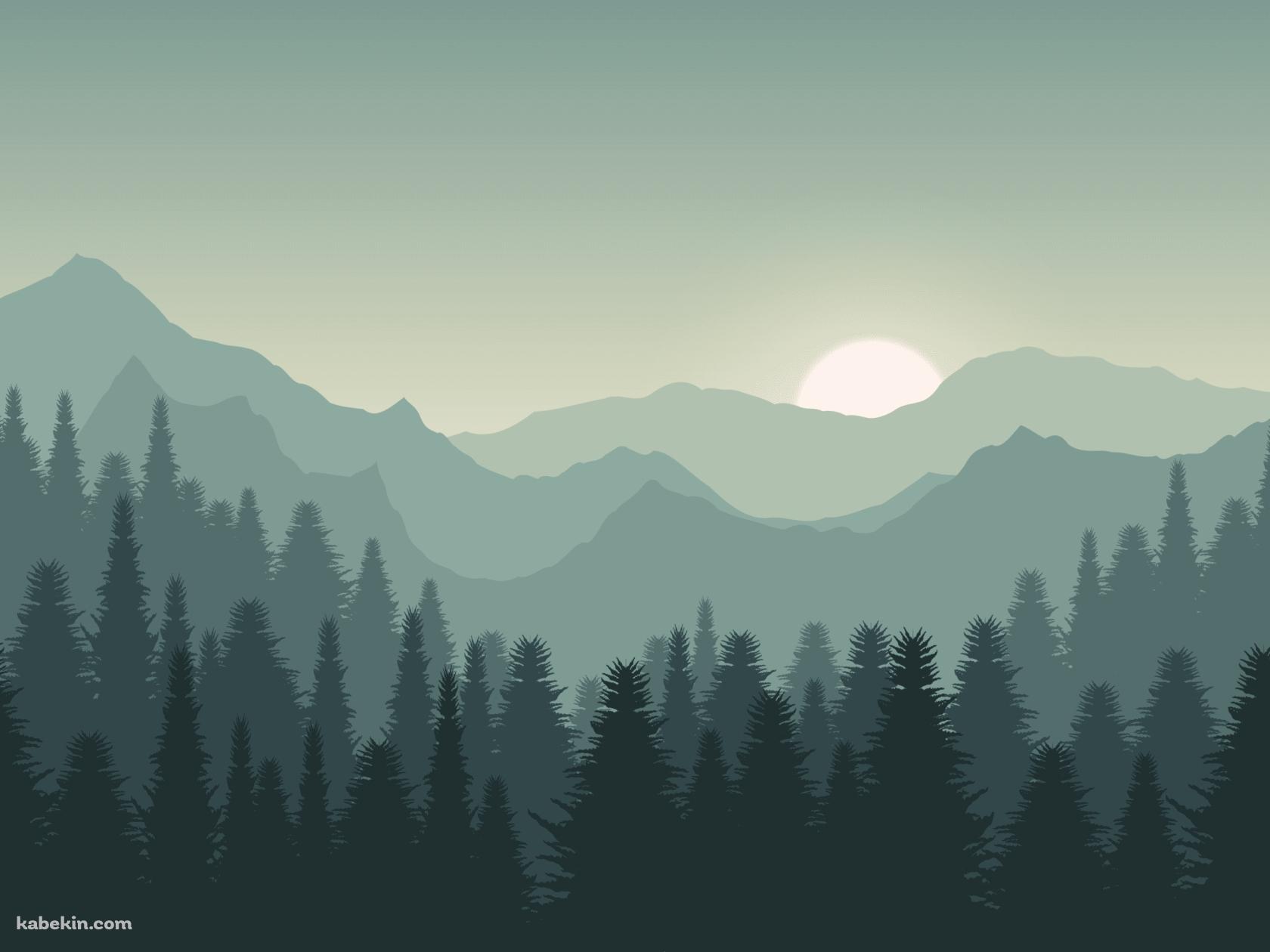 森のイラスト 淡い緑の壁紙(1680px x 1260px) 高画質 PC・デスクトップ用