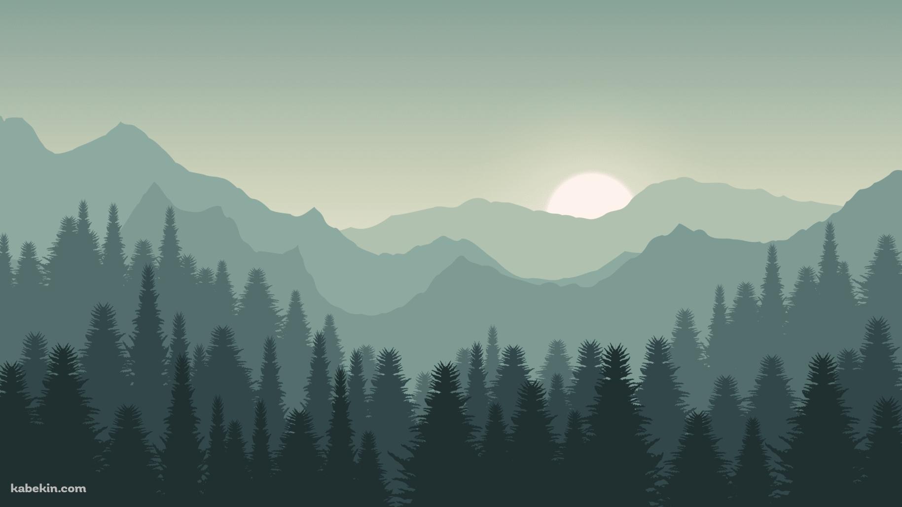 森のイラスト 淡い緑の壁紙(1829px x 1029px) 高画質 PC・デスクトップ用