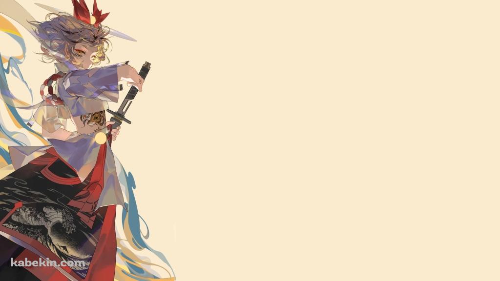 赤いリボンをつけた女性 抜刀 虎のタトゥーの壁紙(1024px x 576px) 高画質 PC・デスクトップ用