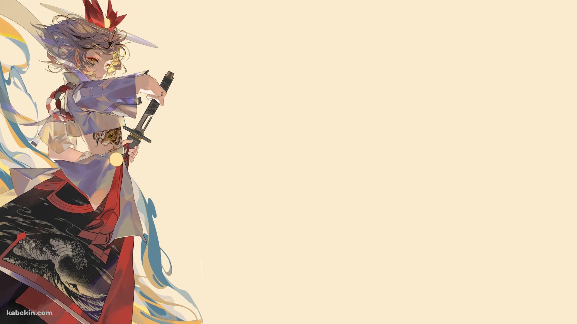 赤いリボンをつけた女性 抜刀 虎のタトゥーの壁紙(1920px x 1080px) 高画質 PC・デスクトップ用