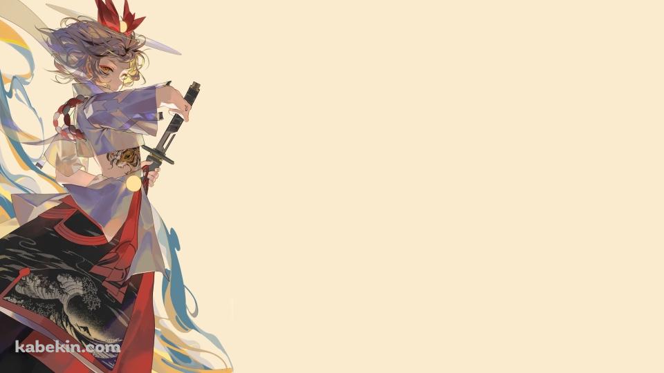赤いリボンをつけた女性 抜刀 虎のタトゥーの壁紙(960px x 540px) 高画質 PC・デスクトップ用