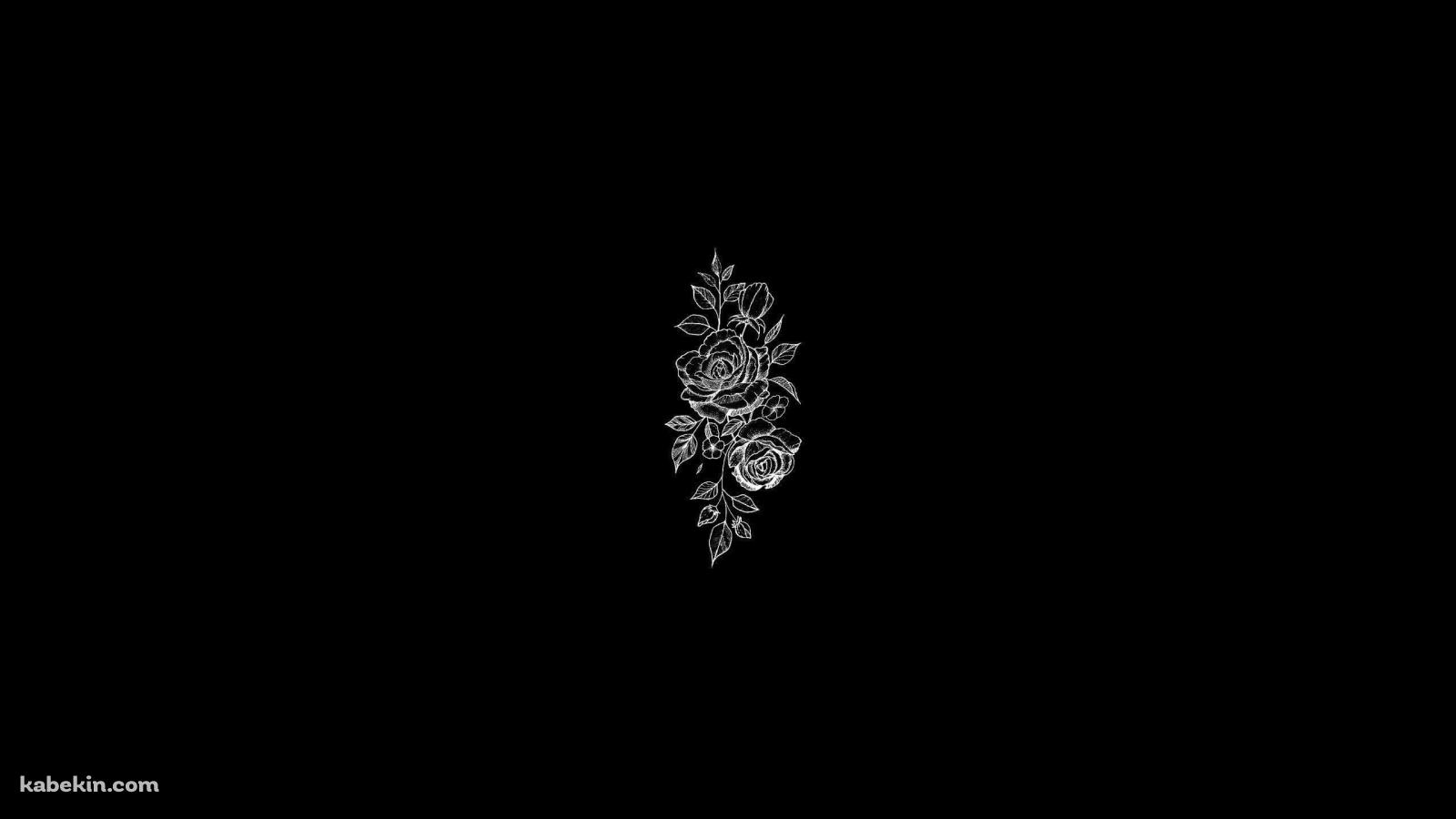 手書きの薔薇 黒い背景の壁紙(1600px x 900px) 高画質 PC・デスクトップ用