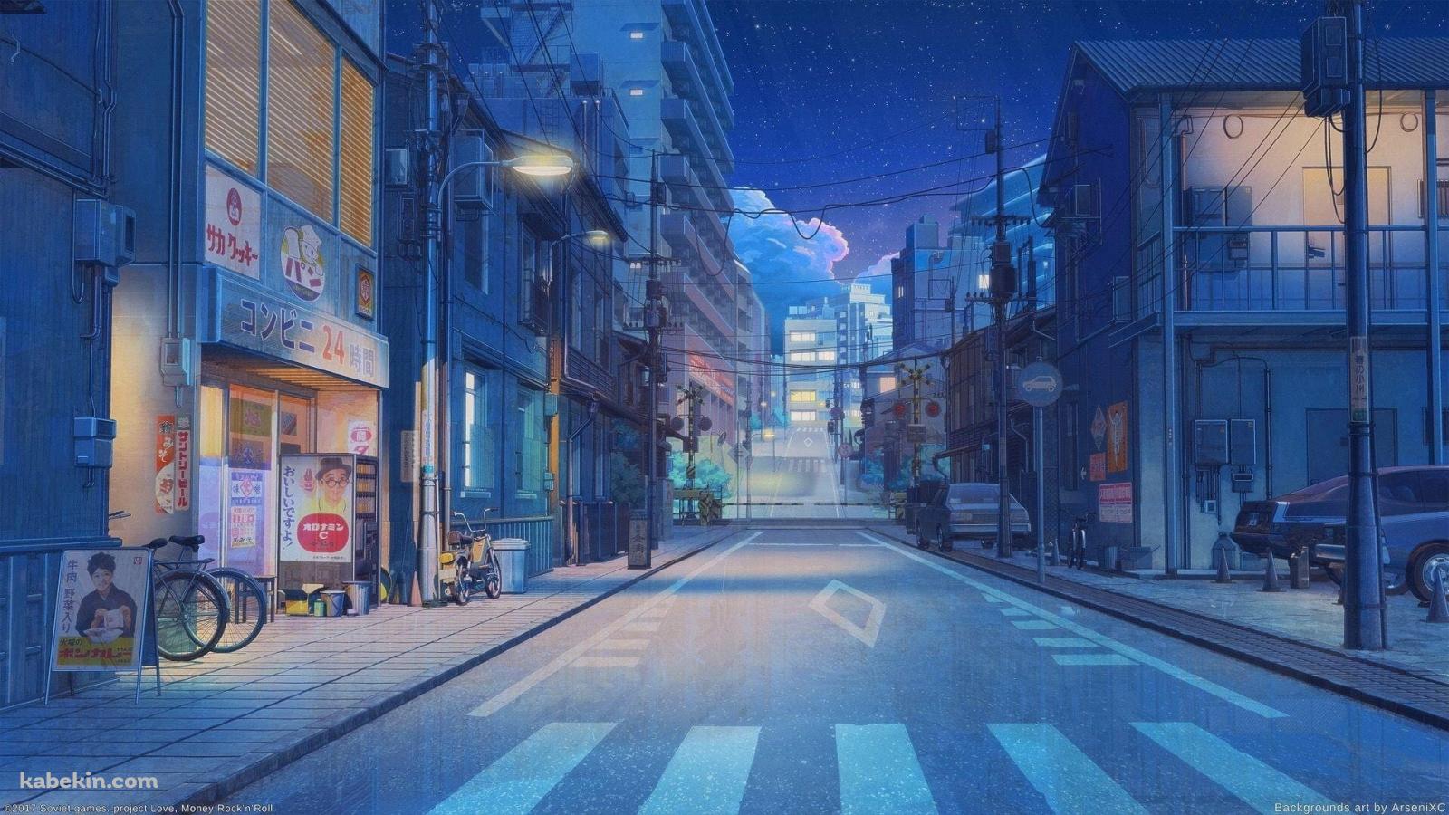 オロナミンCの看板 / ボンカレーの看板 / コンビニ 24時間営業 / 下町の夜の景色 / 日本の壁紙(1600px x 900px) 高画質 PC・デスクトップ用