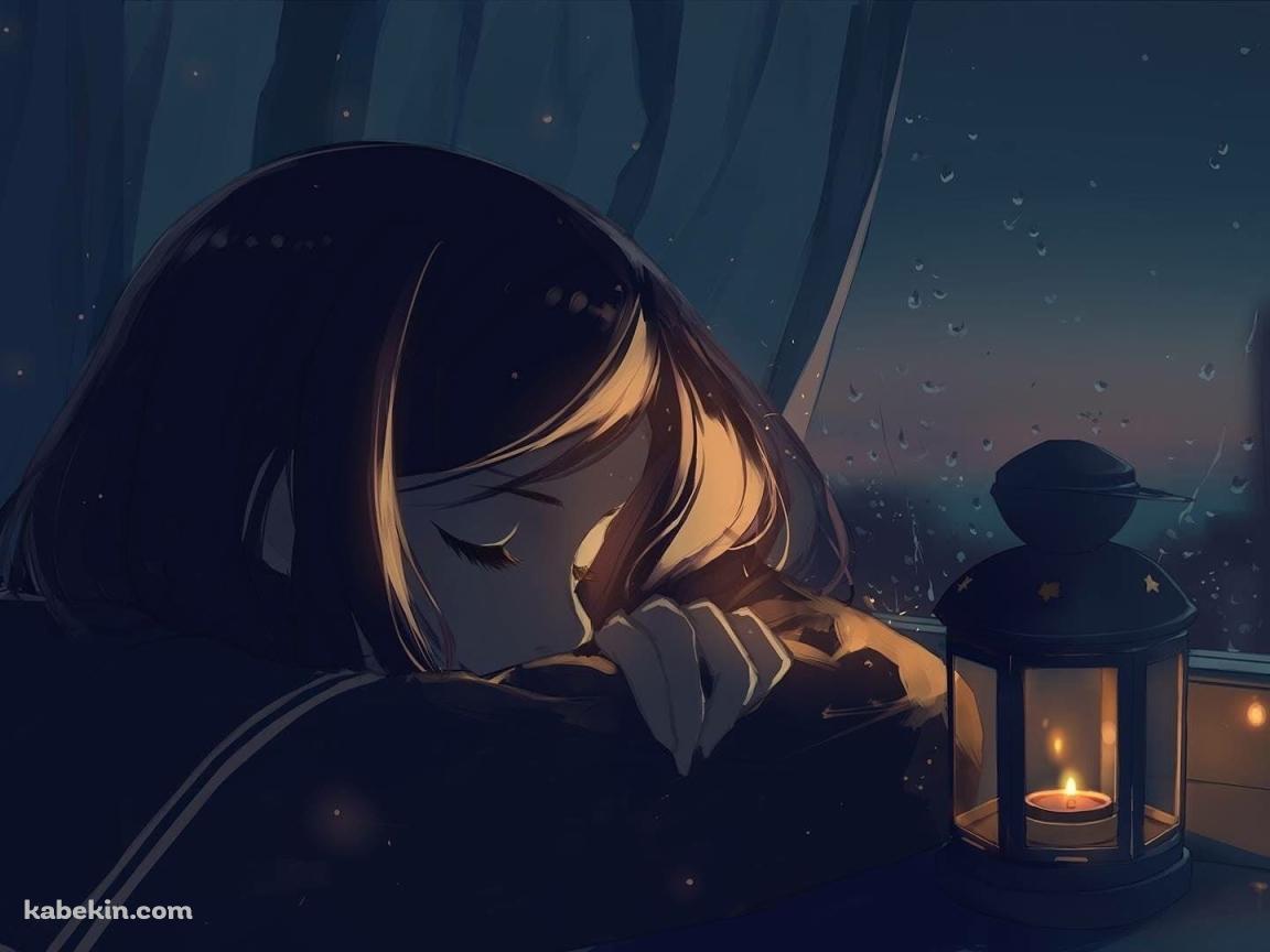 居眠りする女子高生 / セーラー服 / JK / 雨 / ランプの壁紙(1152px x 864px) 高画質 PC・デスクトップ用