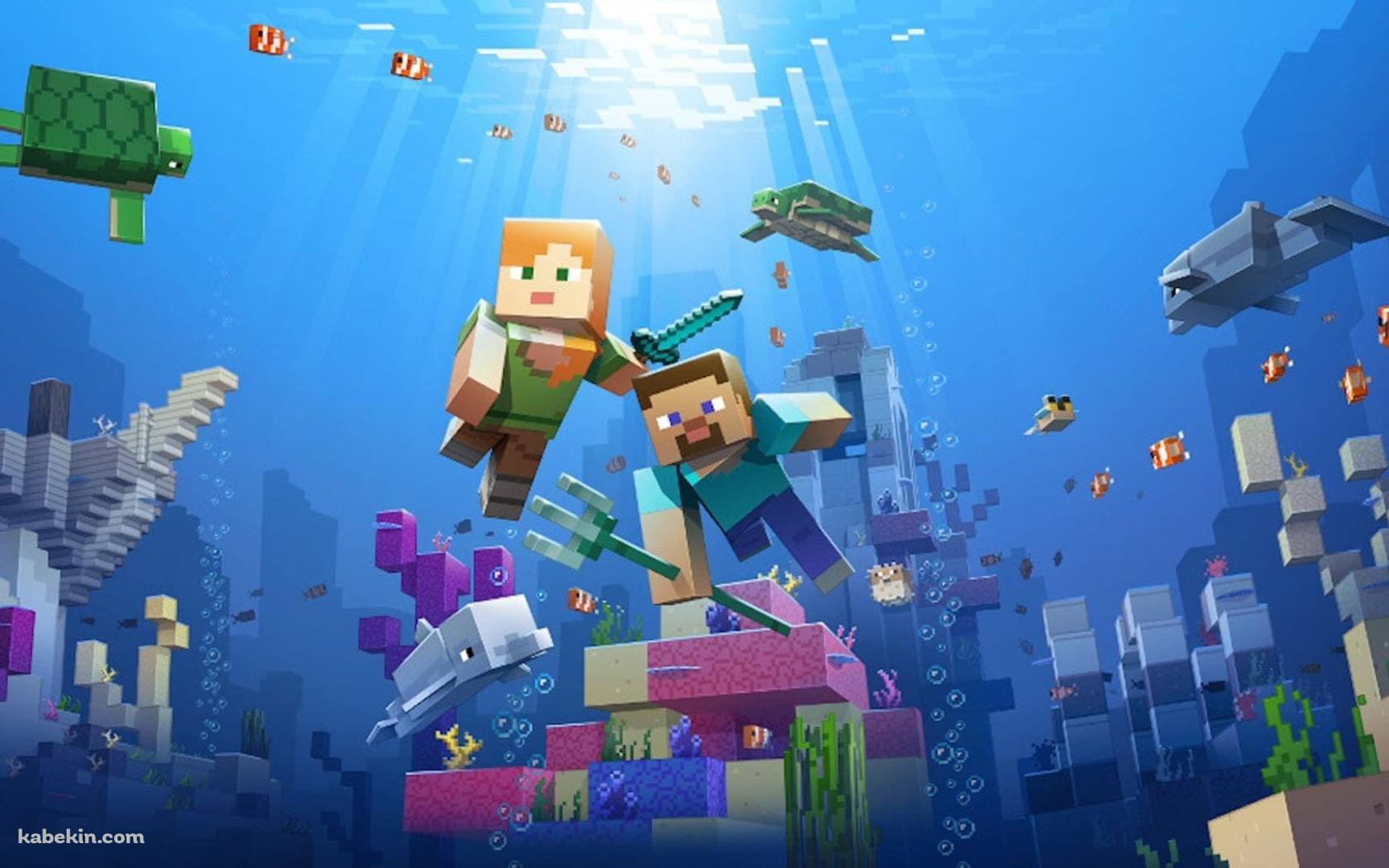 Minecraft スティーブ アレックス 海中の壁紙(1680px x 1050px) 高画質 PC・デスクトップ用
