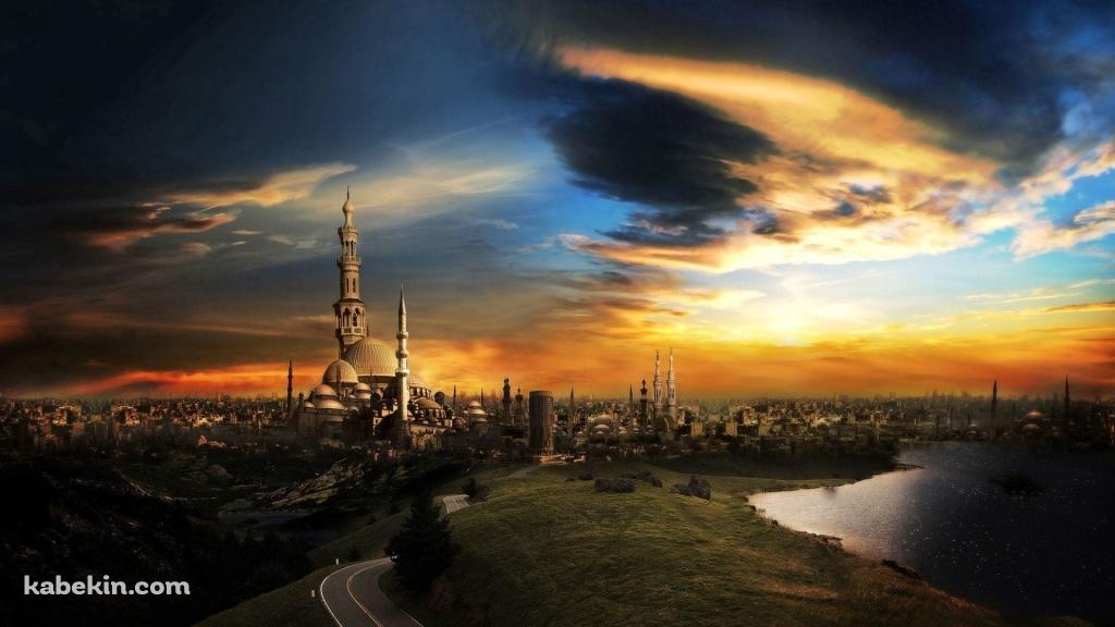 イスラム / モスク / 夕陽の壁紙(1024px x 576px) 高画質 PC・デスクトップ用