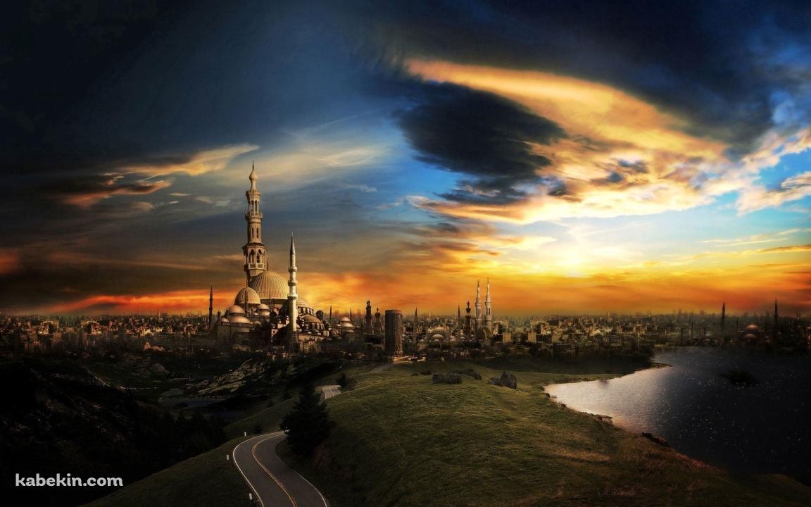 イスラム / モスク / 夕陽の壁紙(1152px x 720px) 高画質 PC・デスクトップ用