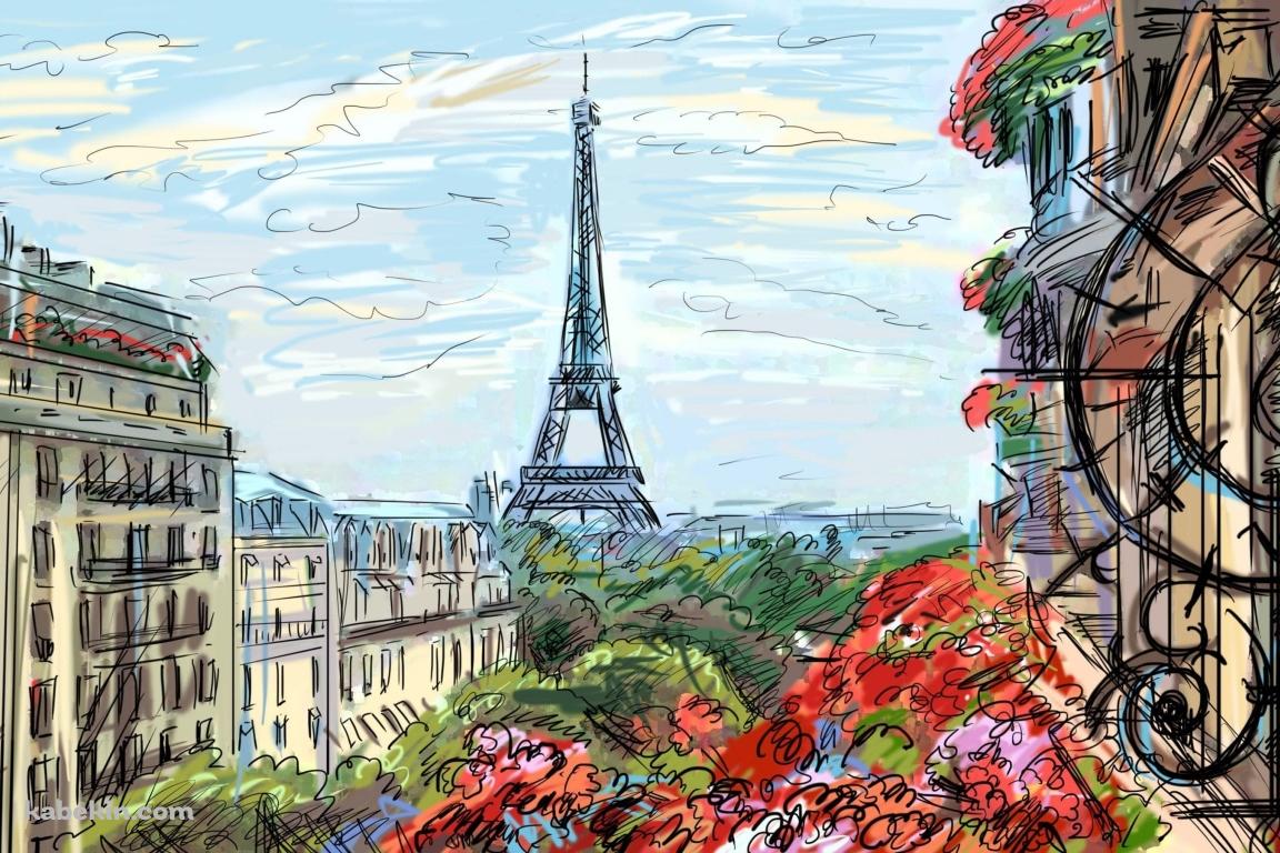 エッフェル塔 イラスト 絵葉書の壁紙(1152px x 768px) 高画質 PC・デスクトップ用