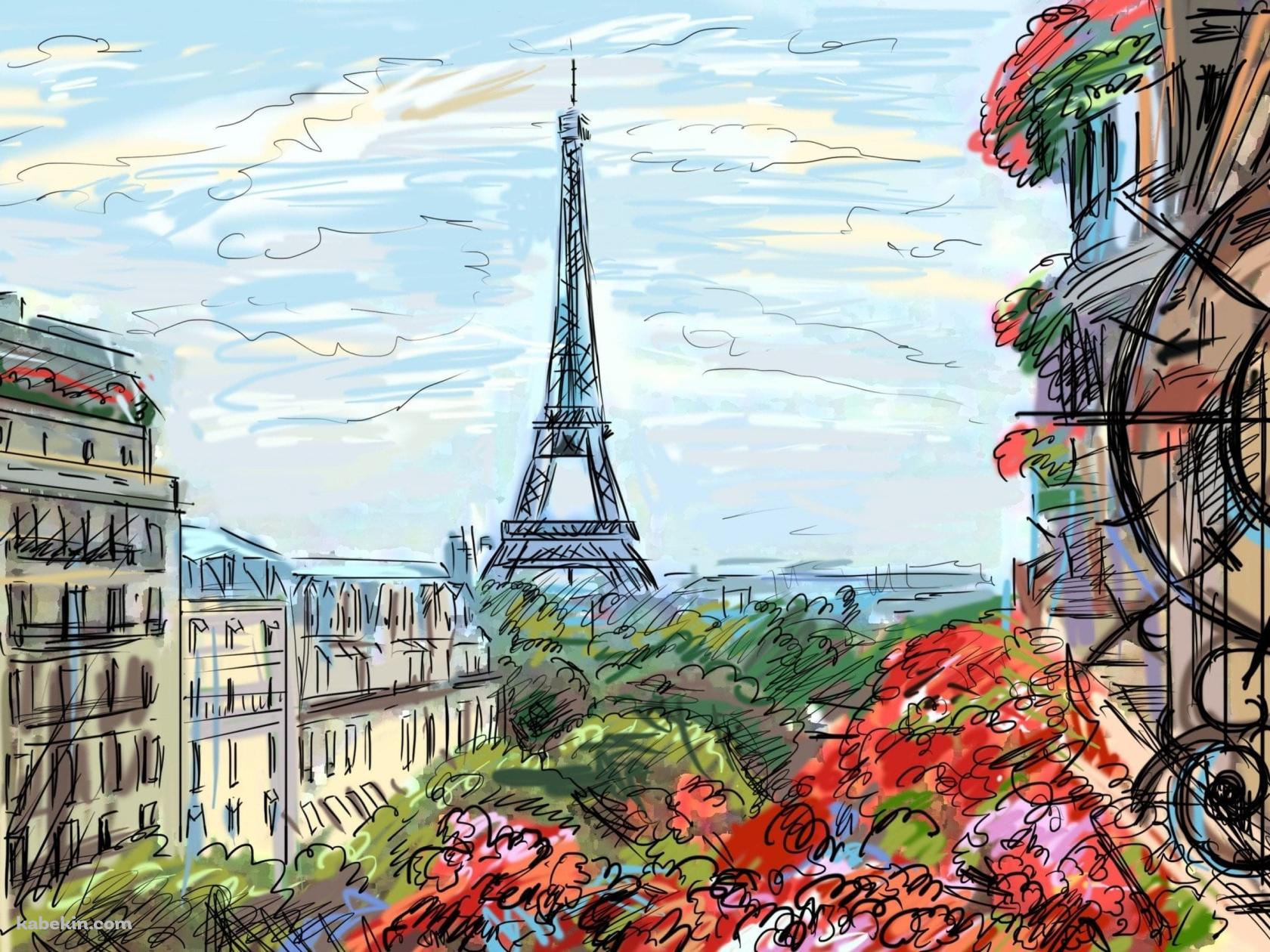 エッフェル塔 イラスト 絵葉書の壁紙(1680px x 1260px) 高画質 PC・デスクトップ用